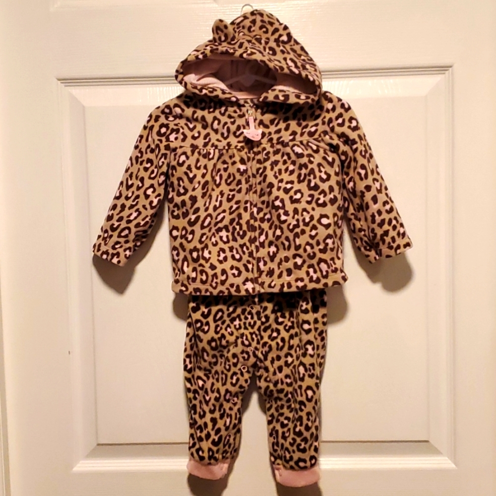 Carter's Girls 2-pc Animal Print Fleece Hooded PJ Outfit - Size 12 Months